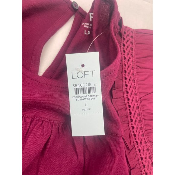 LOFT Women Petite Tiered Ruffle Mixed Media Top Large - Picture 9 of 16